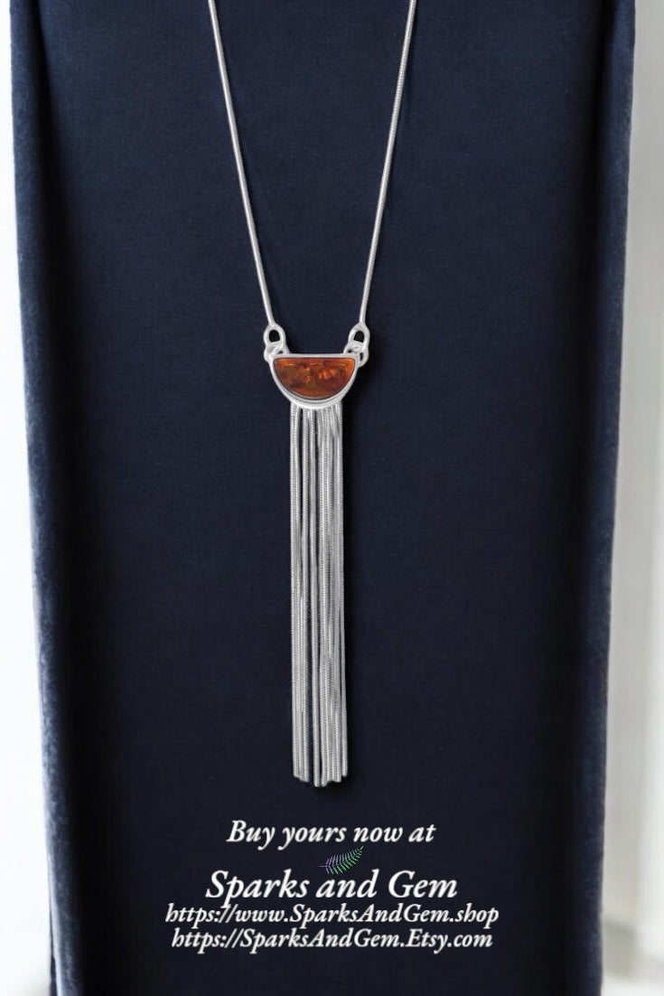 Snake Chain Fringe Baltic Amber and Sterling Silver Necklace - Sparks and Gem