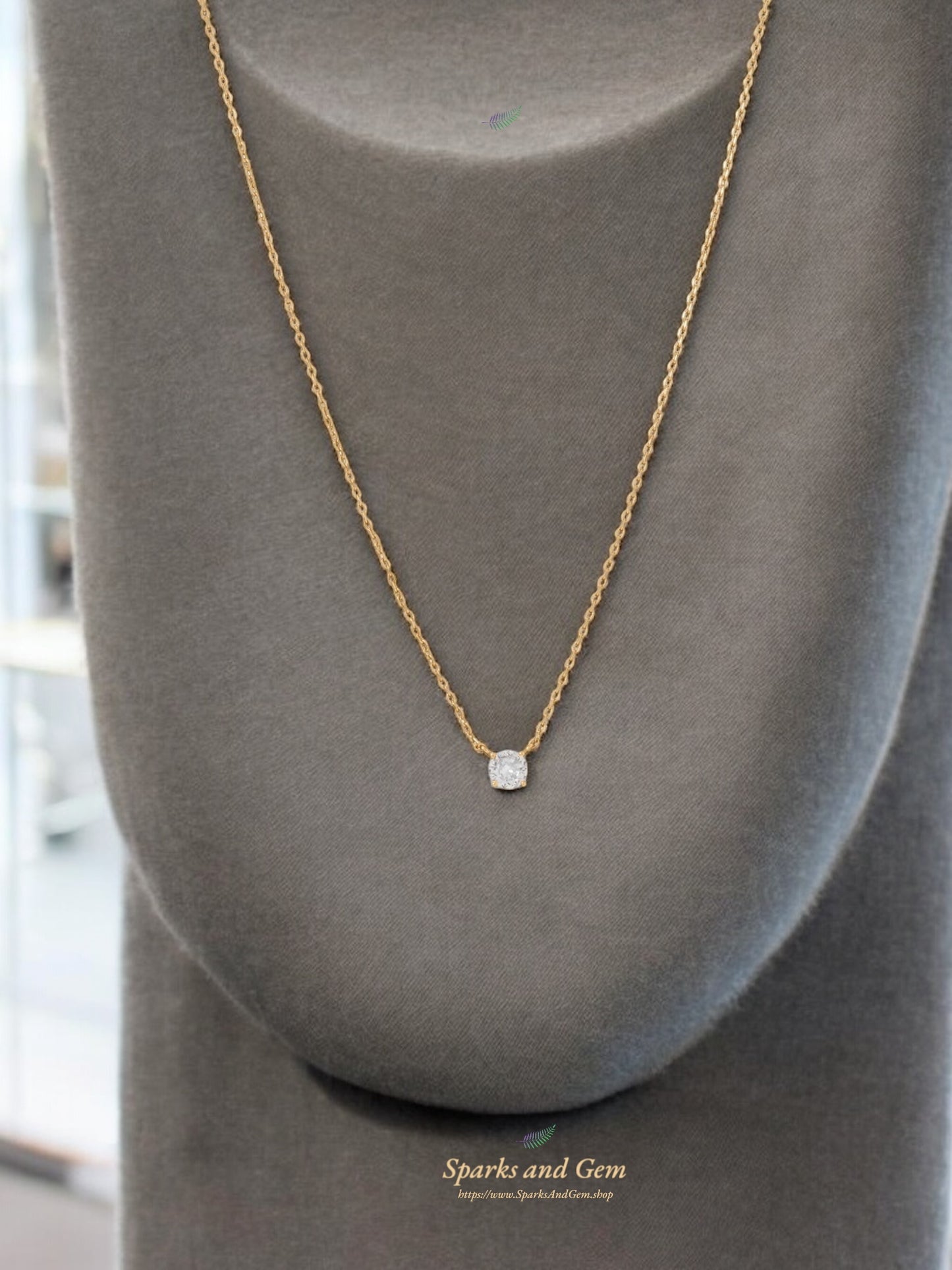 5 mm Solitär-Zirkonia und Gelbgold, verstellbare Halskette