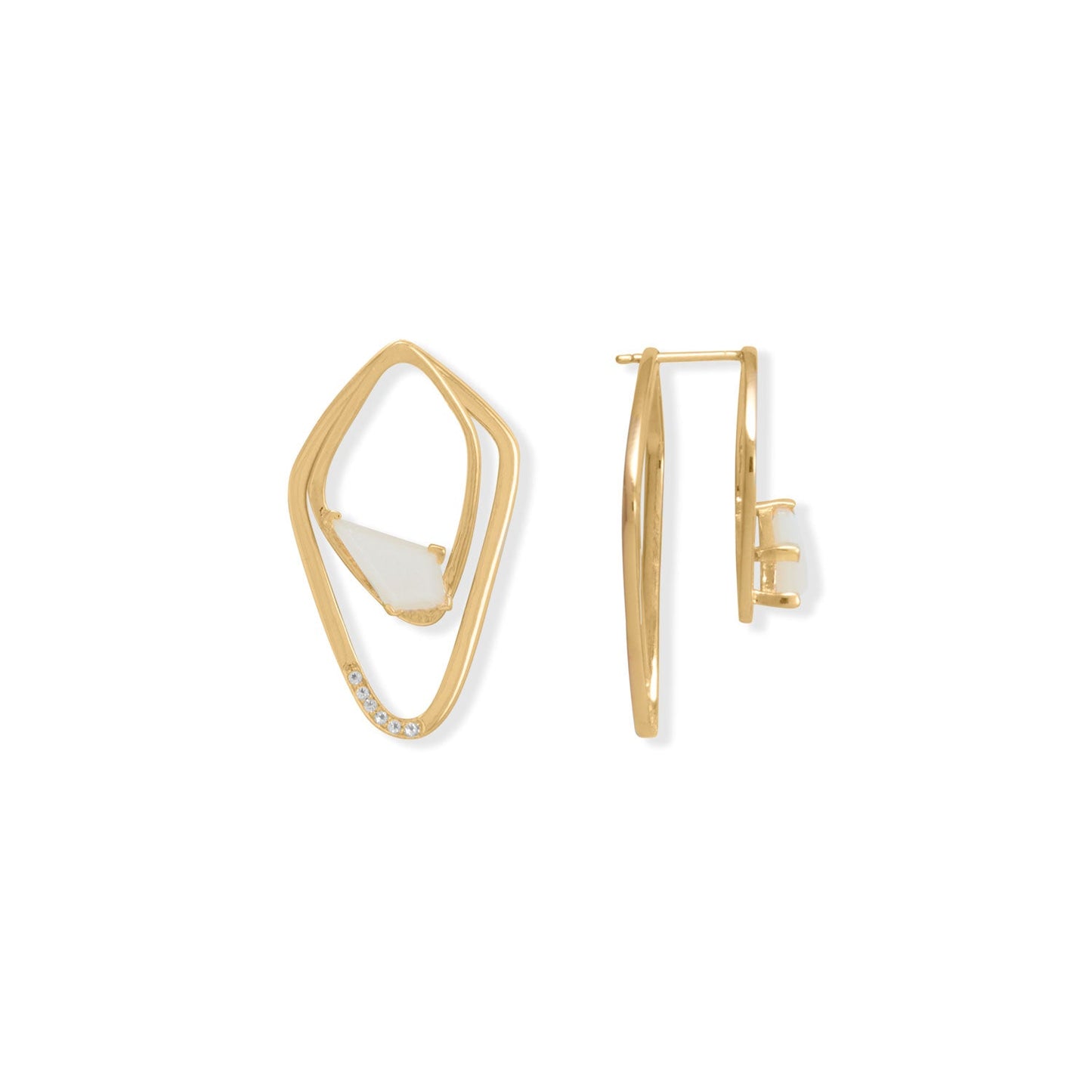 Versatile Moonstone and White Topaz Gold Kite Earrings - Sparks and Gem (A+ BBB Rating)