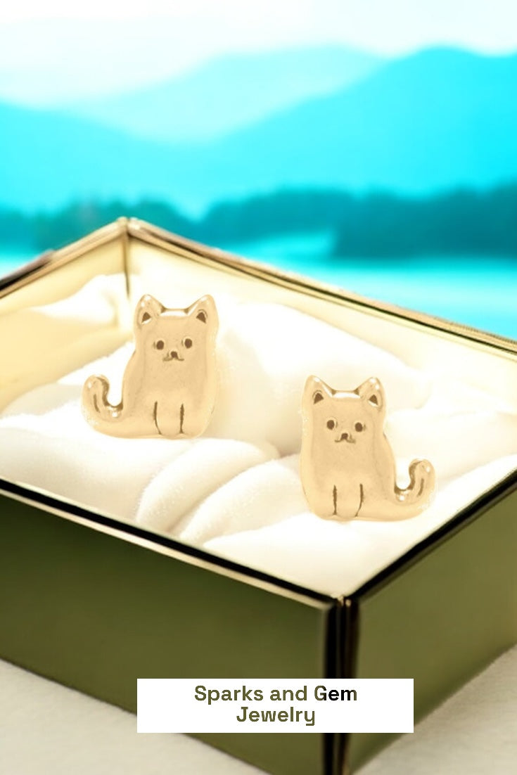 Sitting Kitty Cat Gold Vermeil Stud Earrings - Sparks and Gem