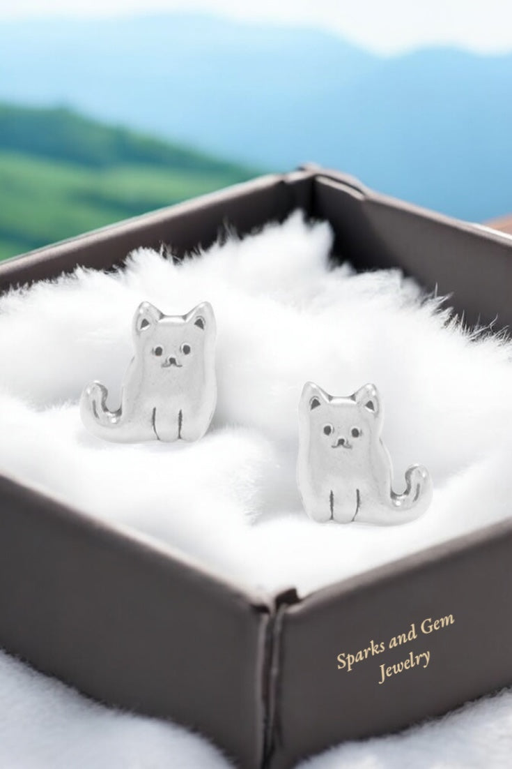 Sitting Kitty Cat Stud Earrings - Sparks and Gem