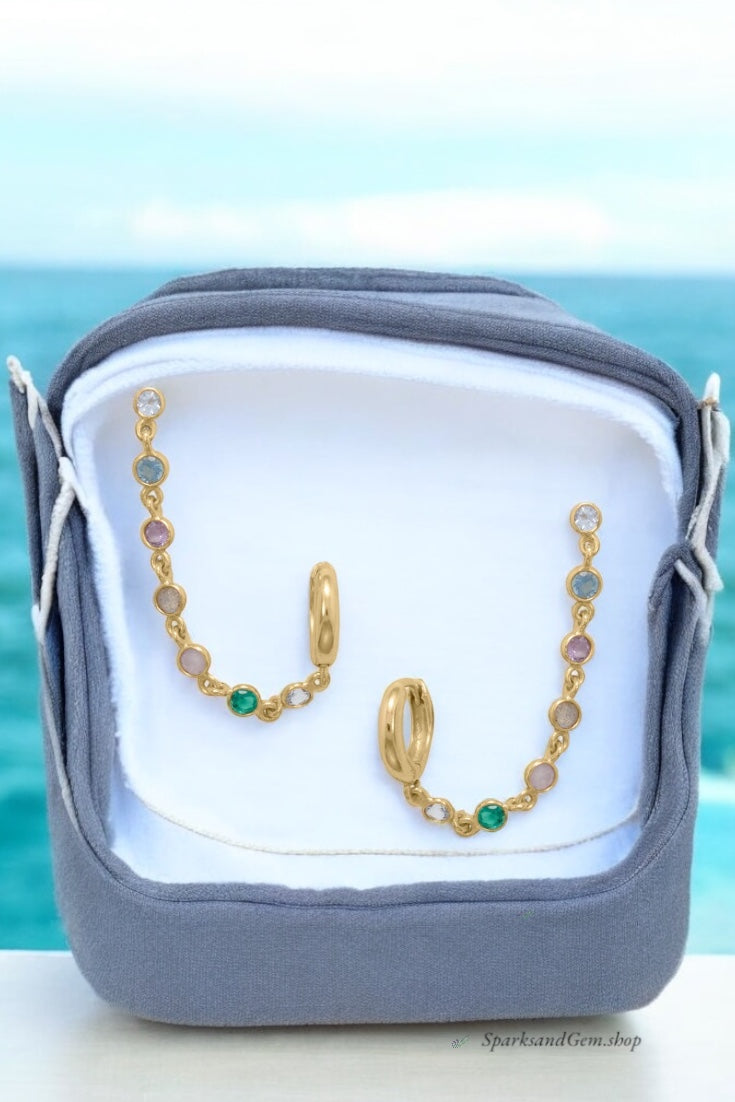 Multi Stone Gold Vermeil Hoop and Post Earrings - Sparks and Gem