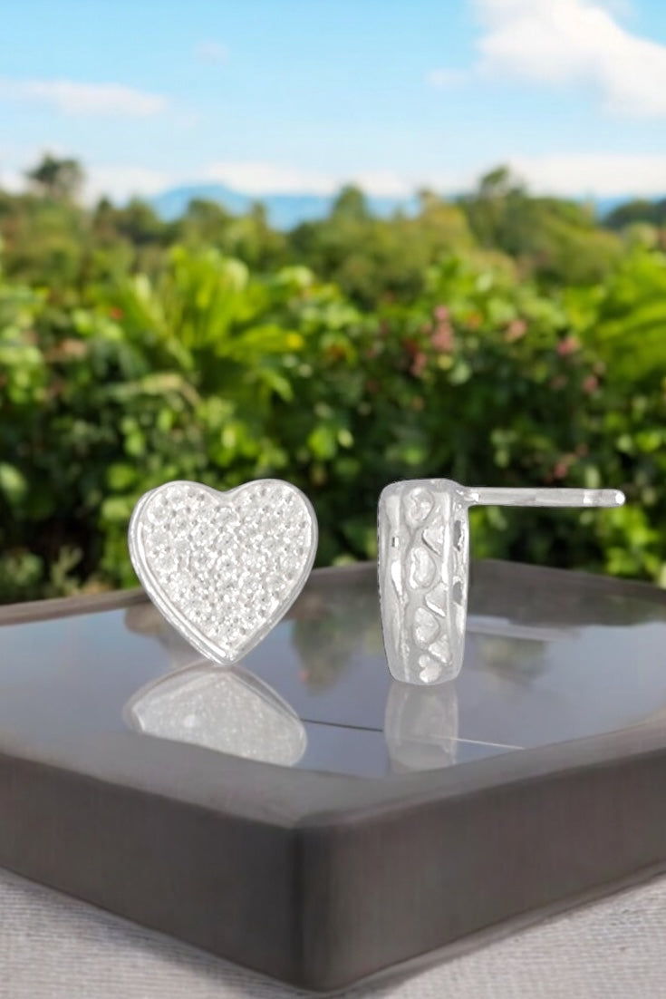 Stylized Pave Cubic Zirconia Heart Stud Earrings - Sparks and Gem