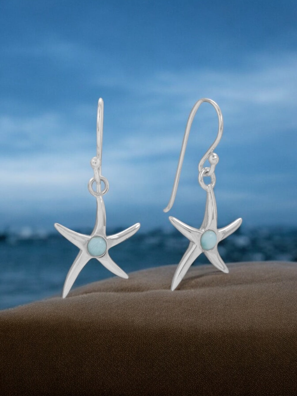 3mm Larimar Starfish Sterling Silver Earrings - Sparks and Gem