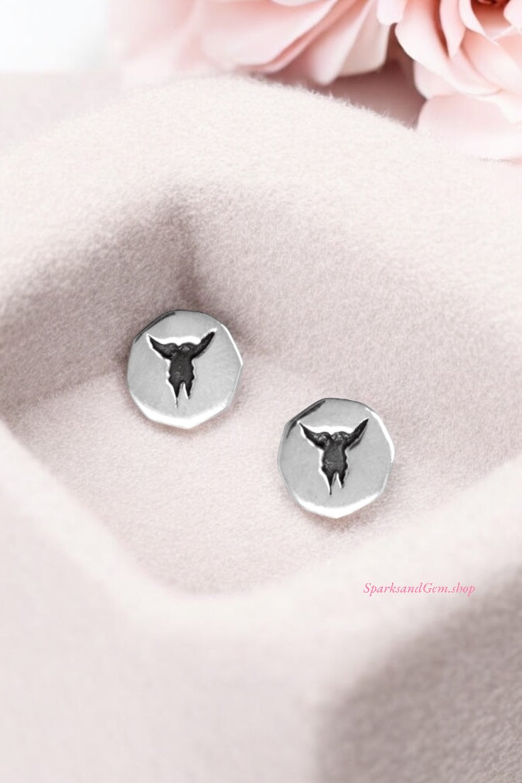 Oxidized Sterling Silver Steer Skull Stud Earrings - Sparks and Gem
