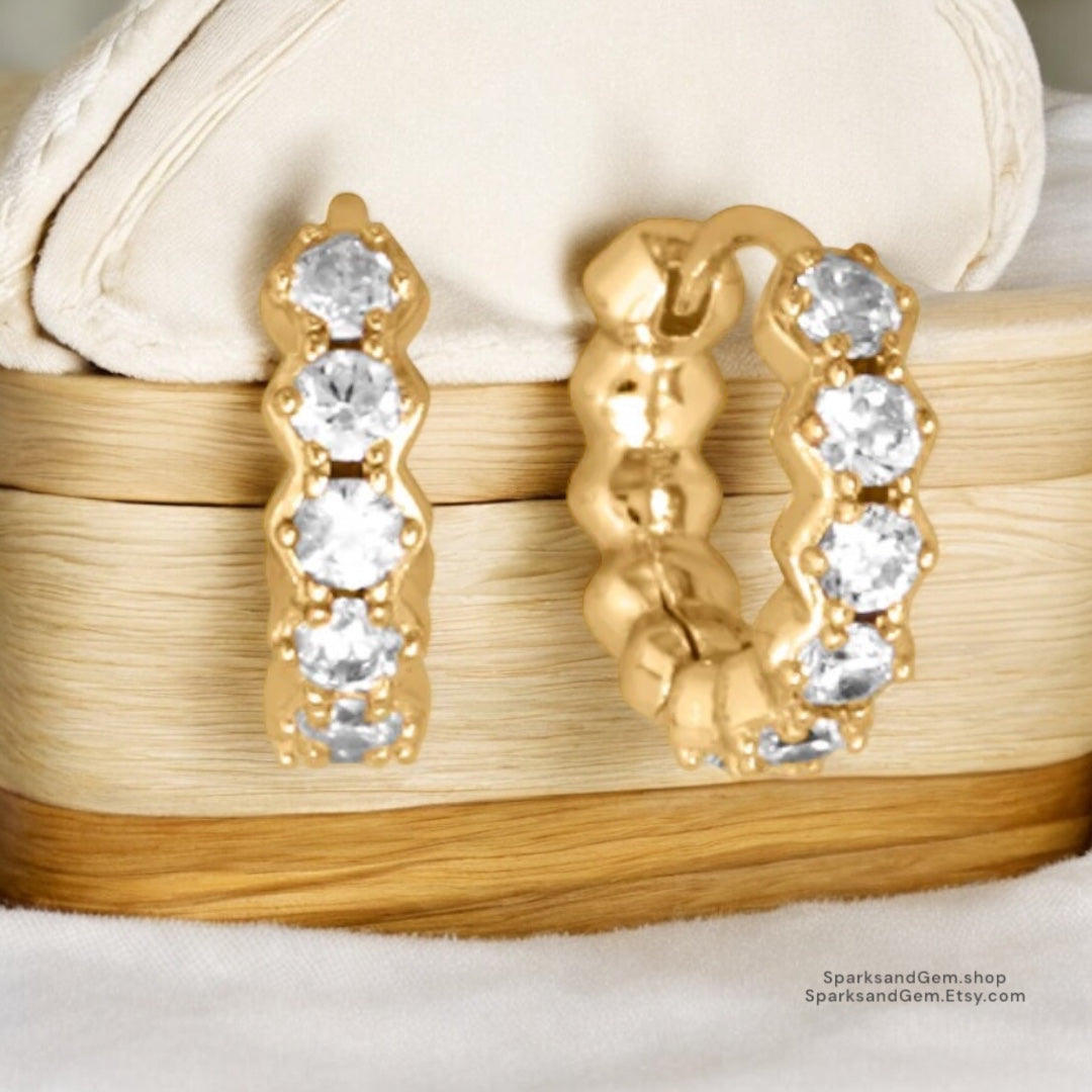 10mm Cubic Zirconia Gold Vermeil Hoop Earrings - Sparks and Gem
