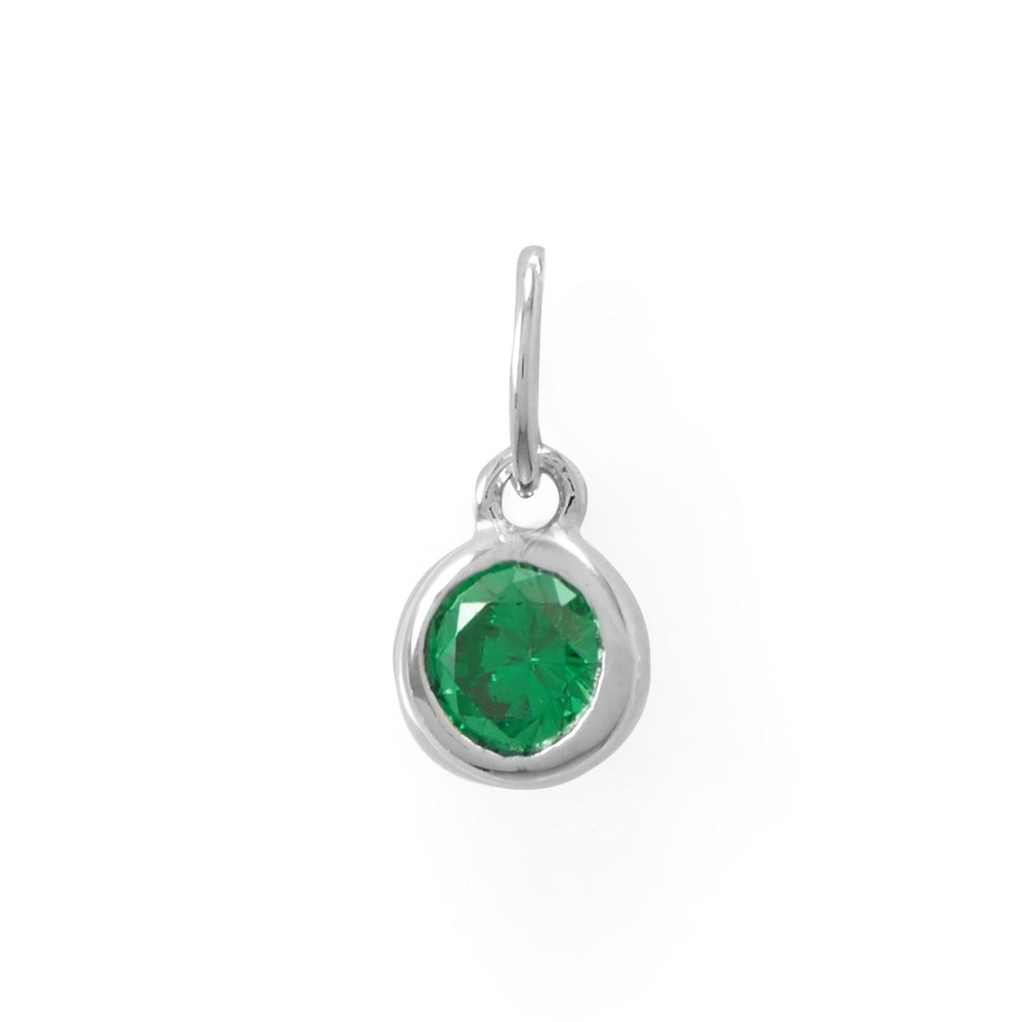 Rhodium Plated Round CZ Birthstones Charm (-December)
