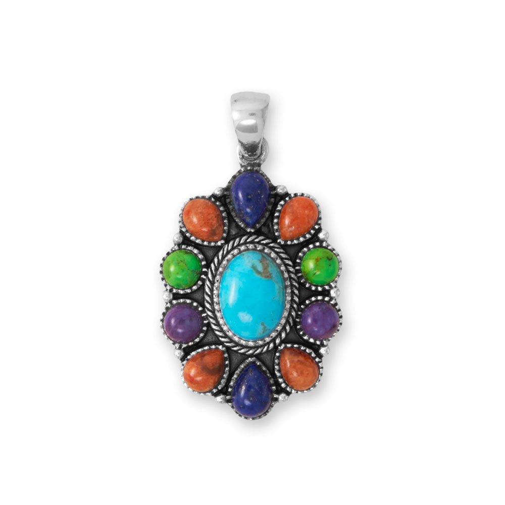 Oxidized Oval Multi Stone Flower Pendant - Sparks and Gem