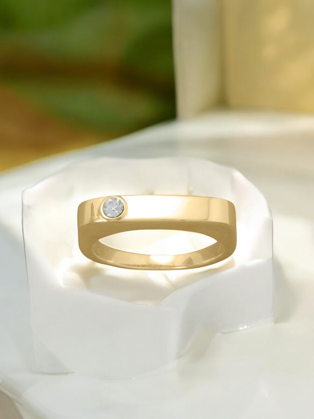 Tiny Solitaire Crystal Bar Ring - Sparks and Gem