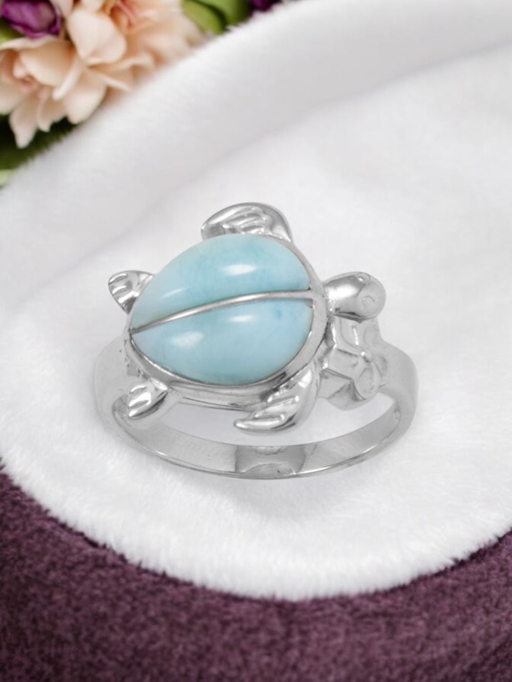 Larimar Sea Turtle Sterling Silver Ring - Sparks and Gem
