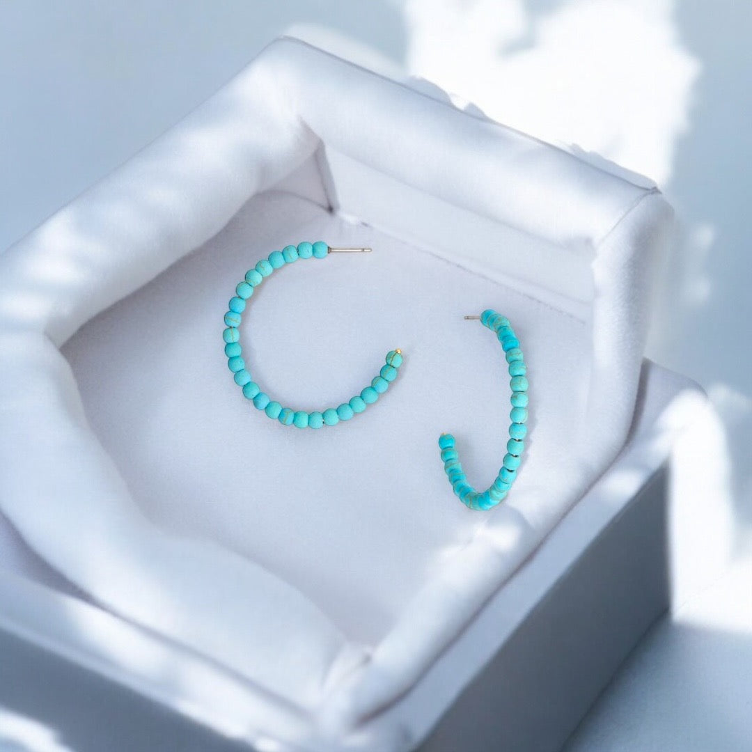 Beaded Turquoise Hoop Earrings - Sparks and Gem