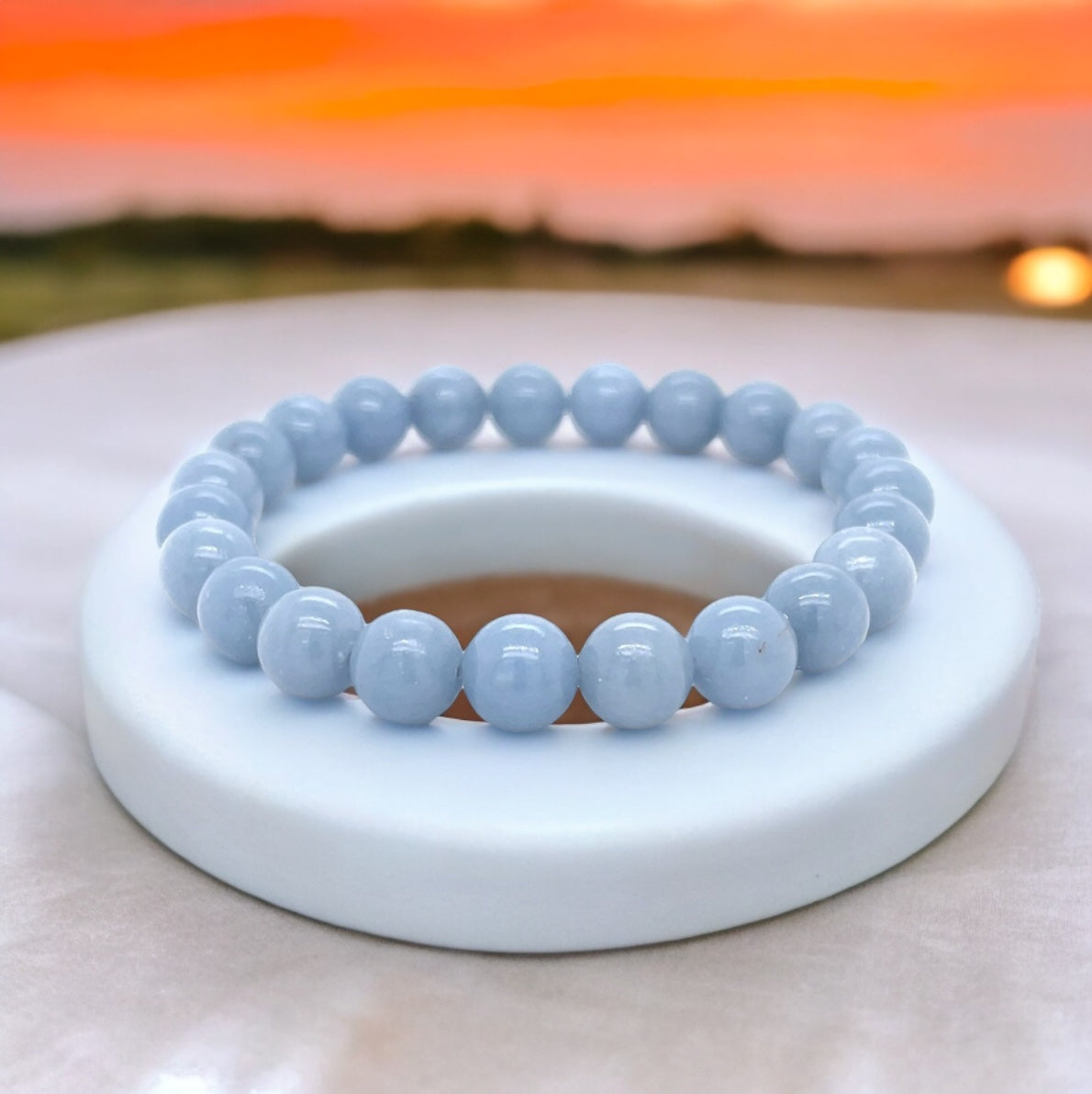 8mm Natural Blue Angelite Bracelet - Sparks and Gem