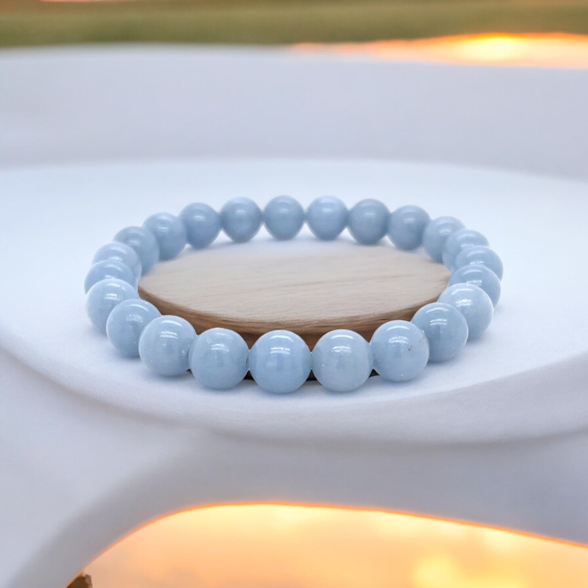 8mm Natural Blue Angelite Bracelet - Sparks and Gem