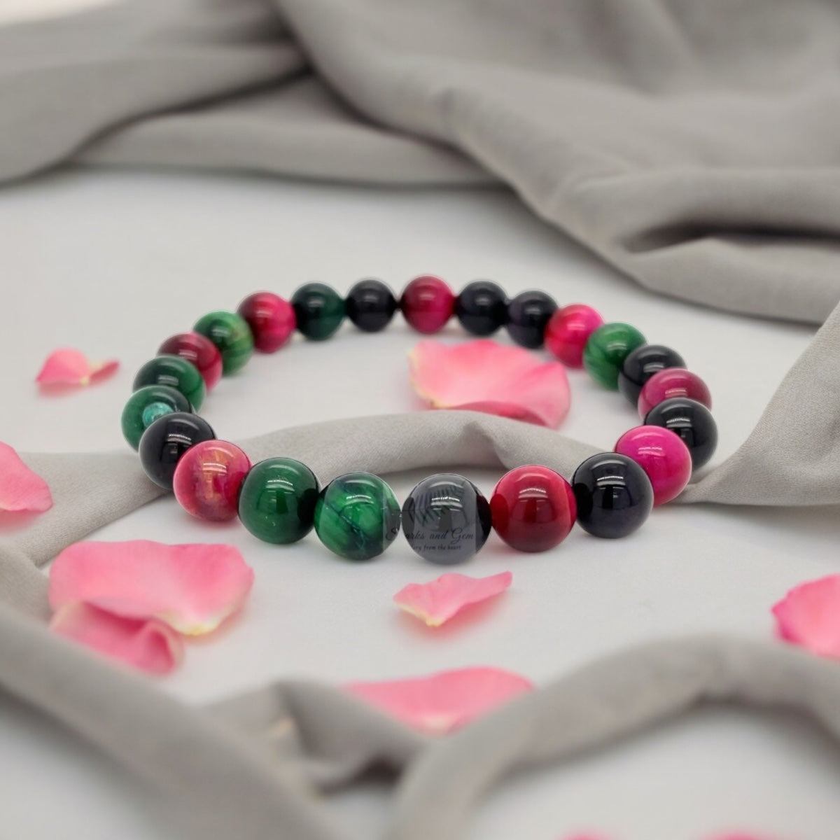 8mm Red and Green Tiger Eye Stretch Bracelet - Sparks and Gem