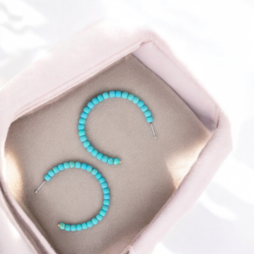 Beaded Turquoise Hoop Earrings - Sparks and Gem