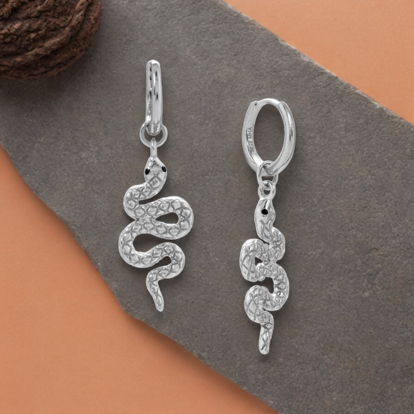 Cubic Zirconia Snake Charm Hoop Earrings - Sparks and Gem