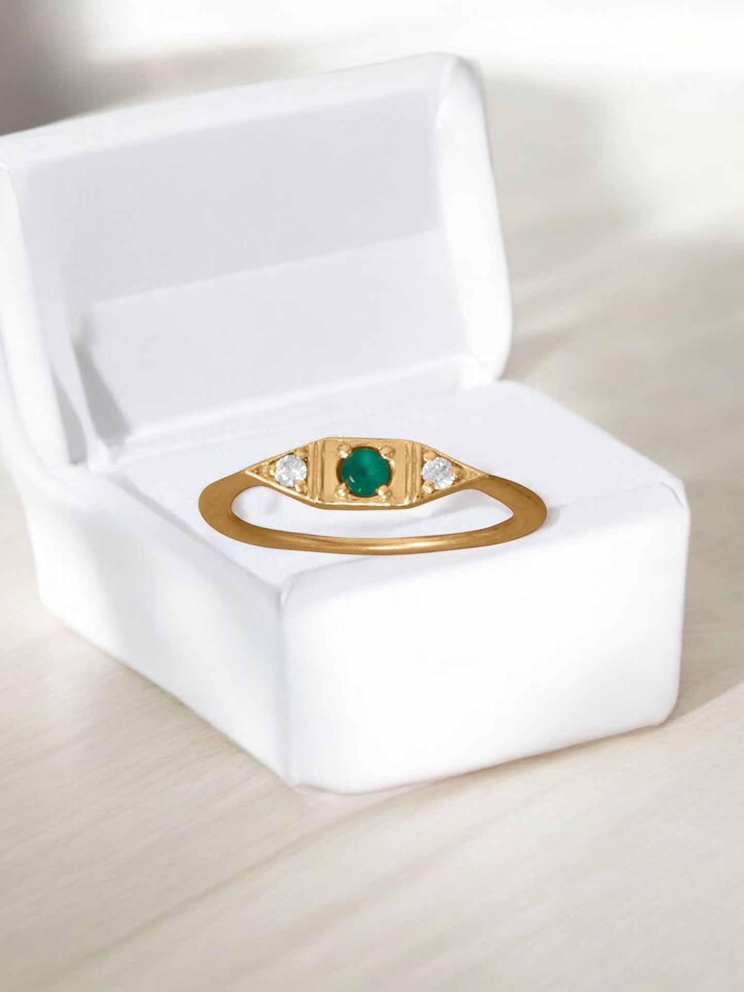 Cute Green Onyx and Cubic Zirconia Stackable 14 Karat Yellow Gold Over Sterling Silver Ring - Sparks and Gem