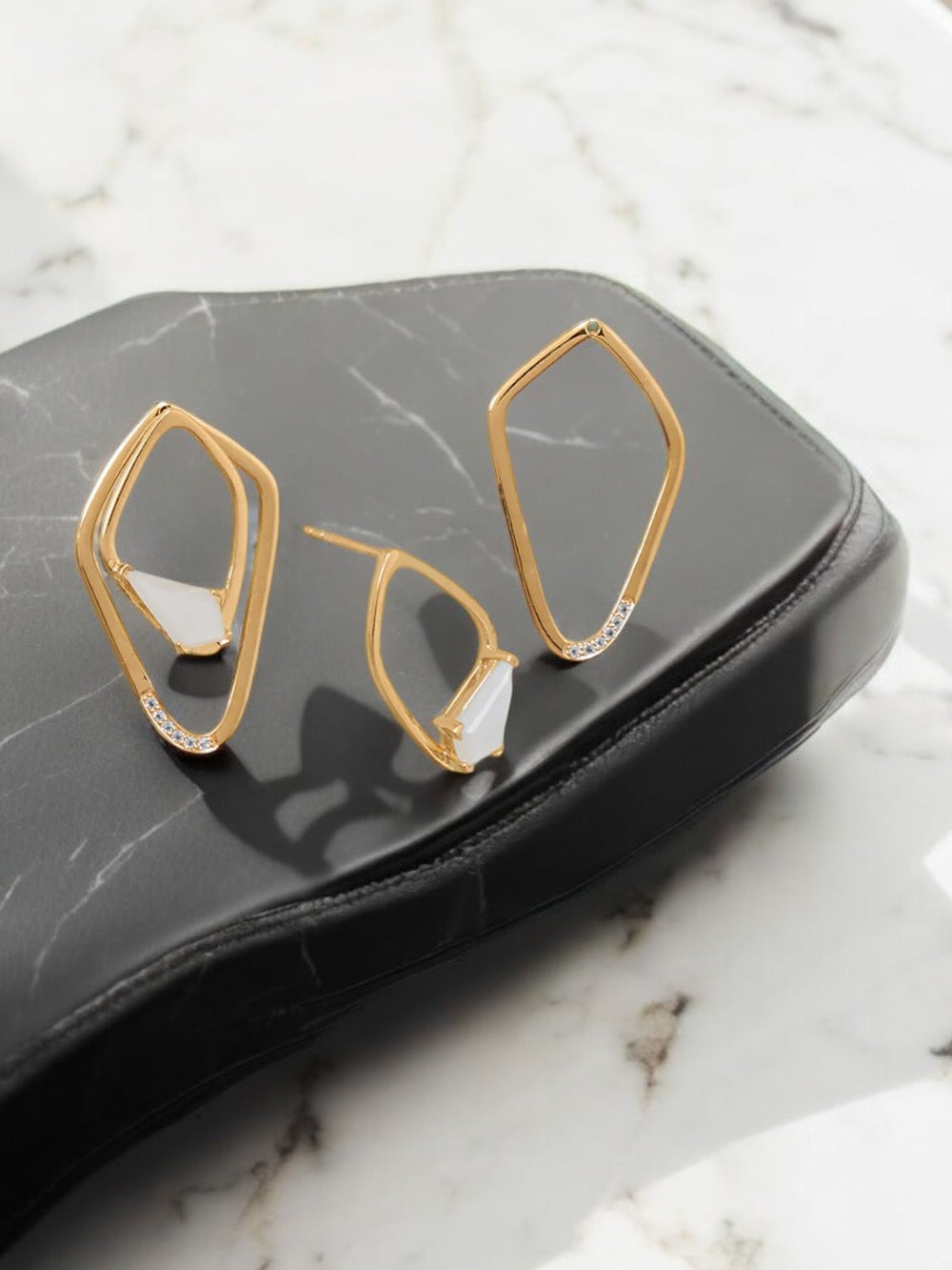 Versatile Moonstone and White Topaz Gold Kite Earrings - Sparks and Gem (A+ BBB Rating)