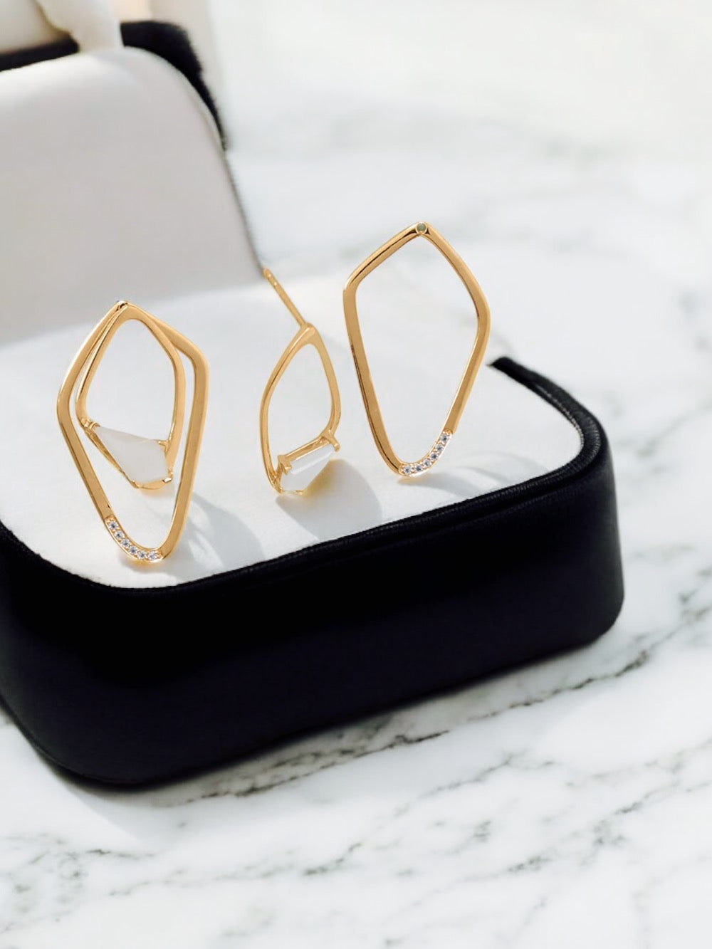 Versatile Moonstone and White Topaz Gold Kite Earrings - Sparks and Gem (A+ BBB Rating)