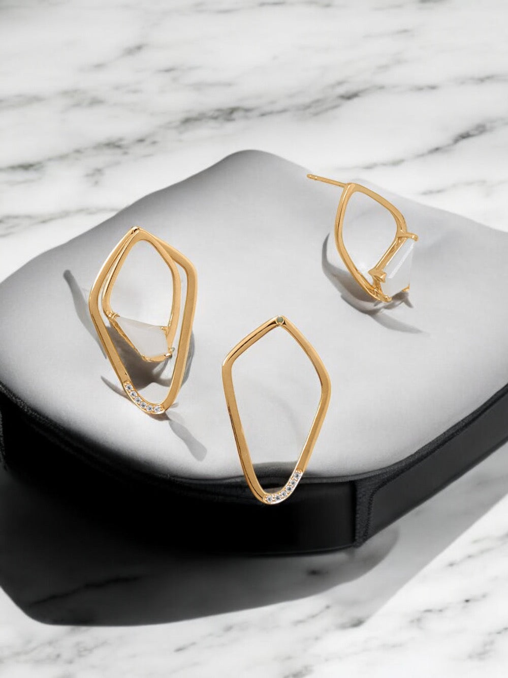 Versatile Moonstone and White Topaz Gold Kite Earrings - Sparks and Gem (A+ BBB Rating)