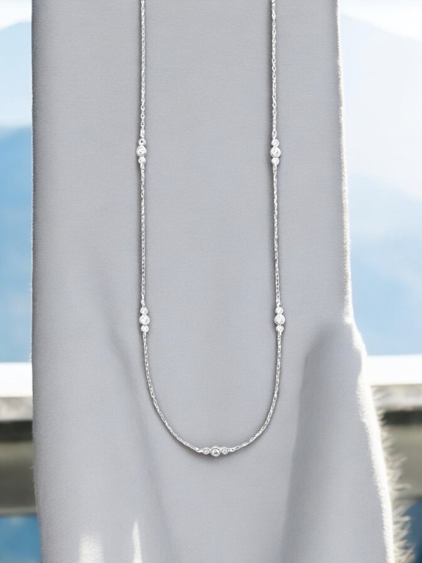 30" 13 Station Cubic Zirconia and Sterling Silver Necklace