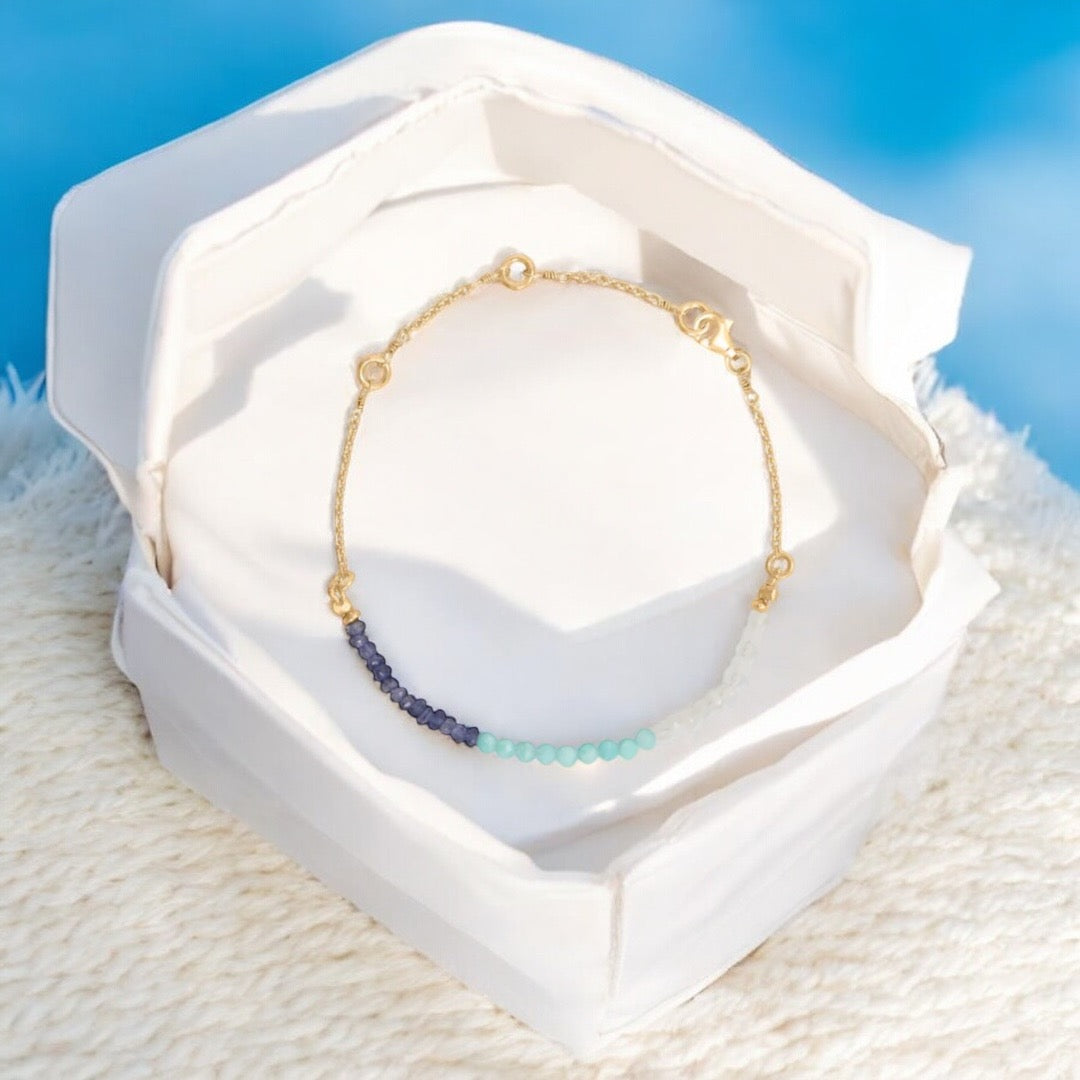 Adjustable Multi Stone Beaded Yellow Gold Bracelet - Sparks and Gem