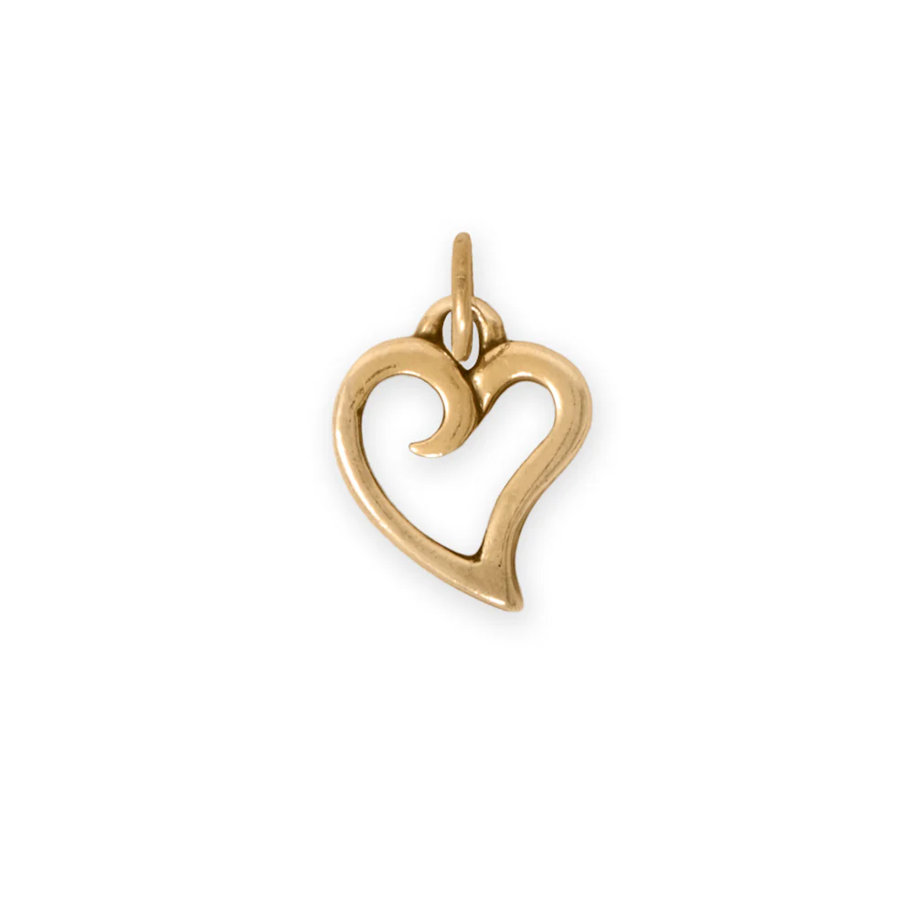 Stylized Heart Outline Sterling Silver Charm in Oxidized Silver or Antique Gold - Sparks and Gem