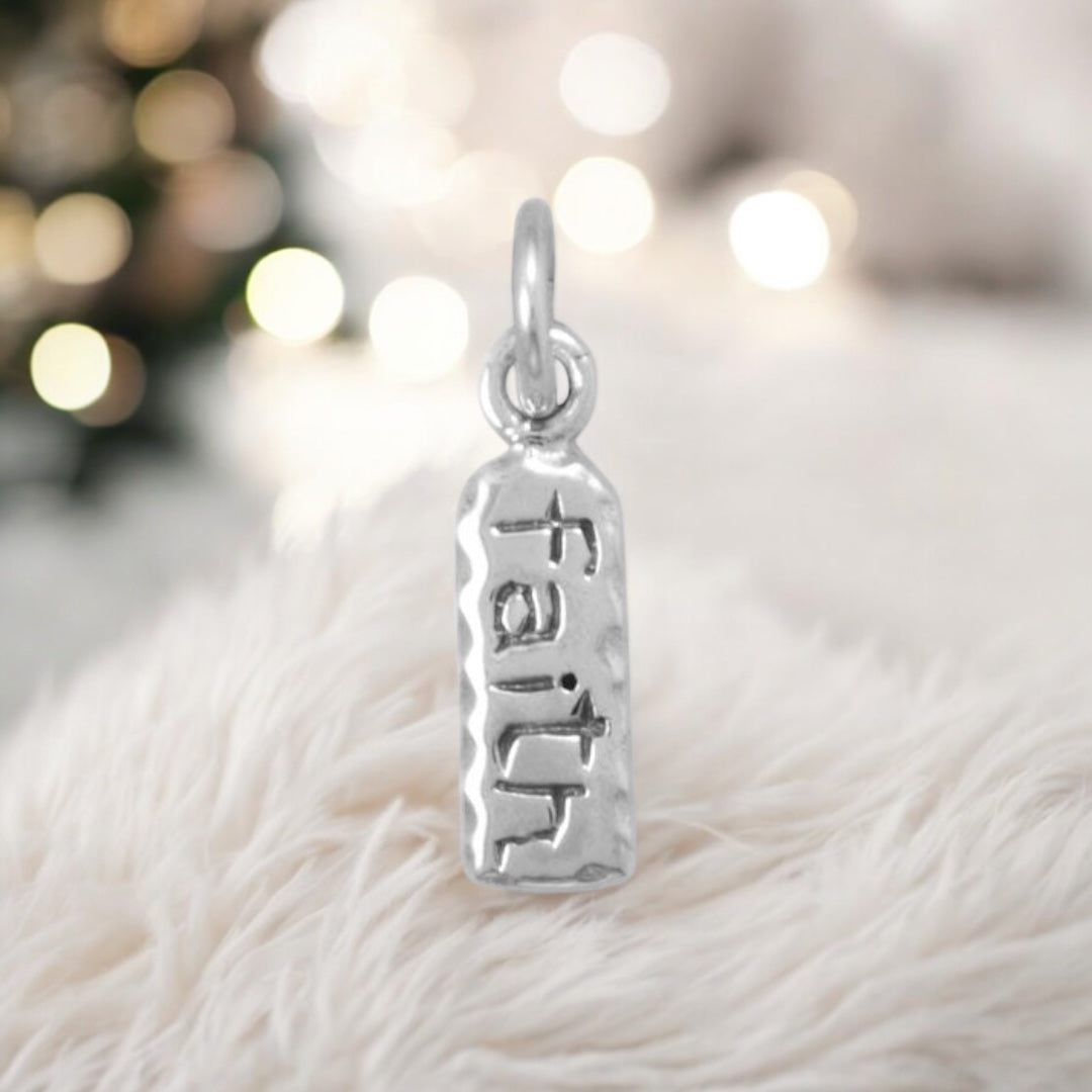 Oxidized “Faith” Sterling Silver Tag Charm - Sparks and Gem