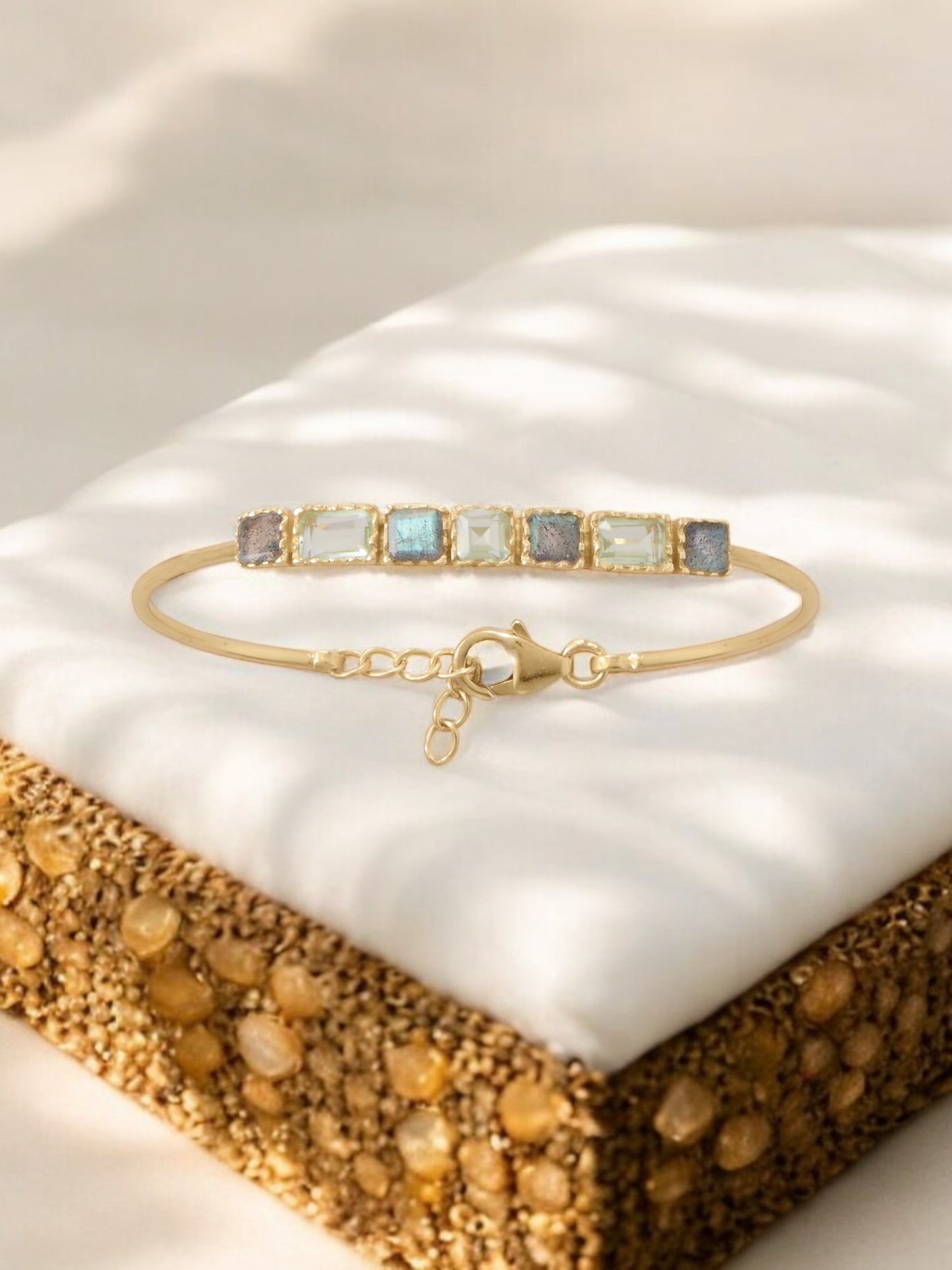 Vermeil Labradorite and Prasiolite Cuff Bracelet - Sparks and Gem