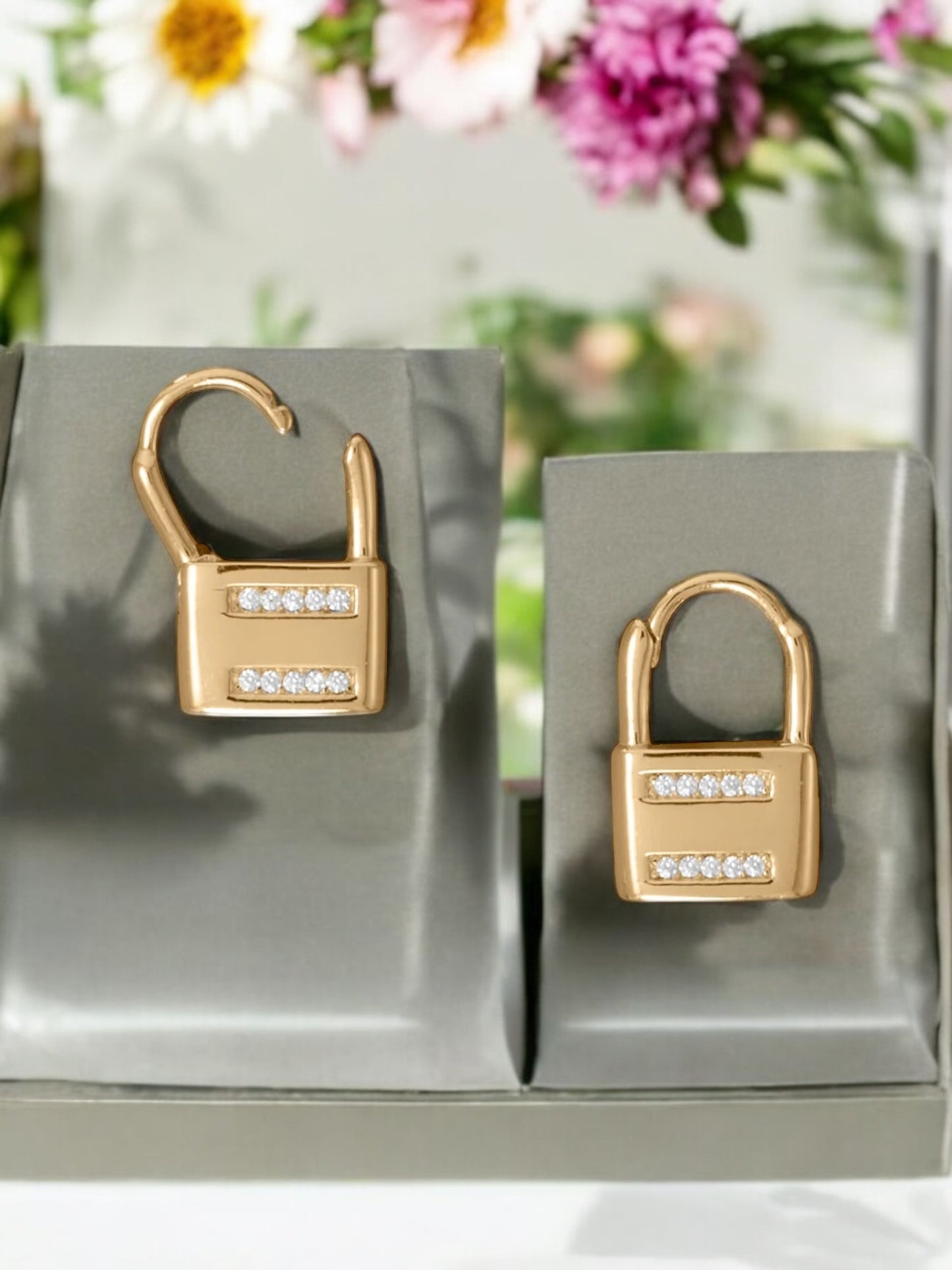 Yellow Gold Vermeil Lock Earrings with Cubic Zirconia