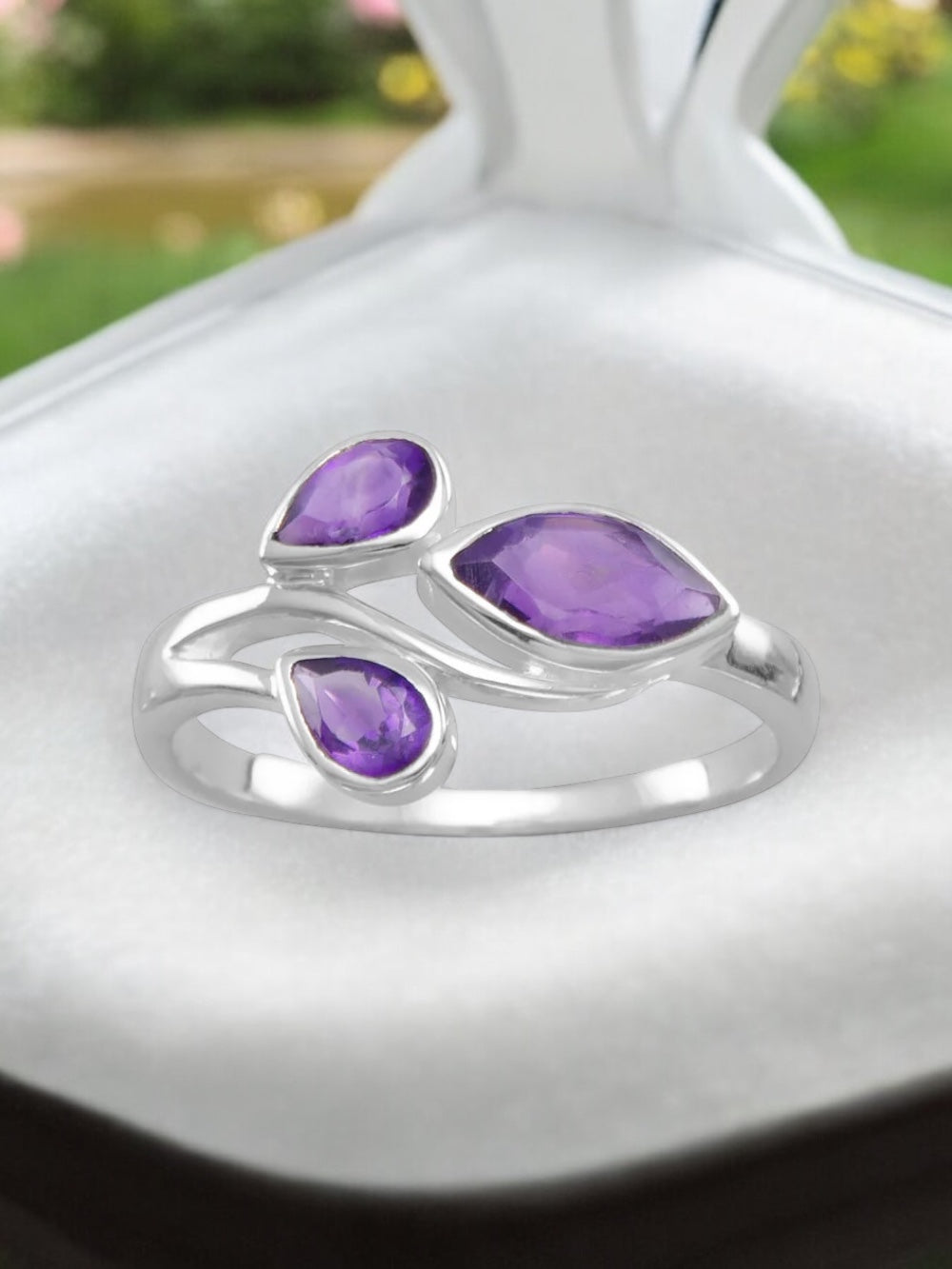 Pear and Marquise Shaped Amethyst and Sterling Silver Ring - Sparks and Gem