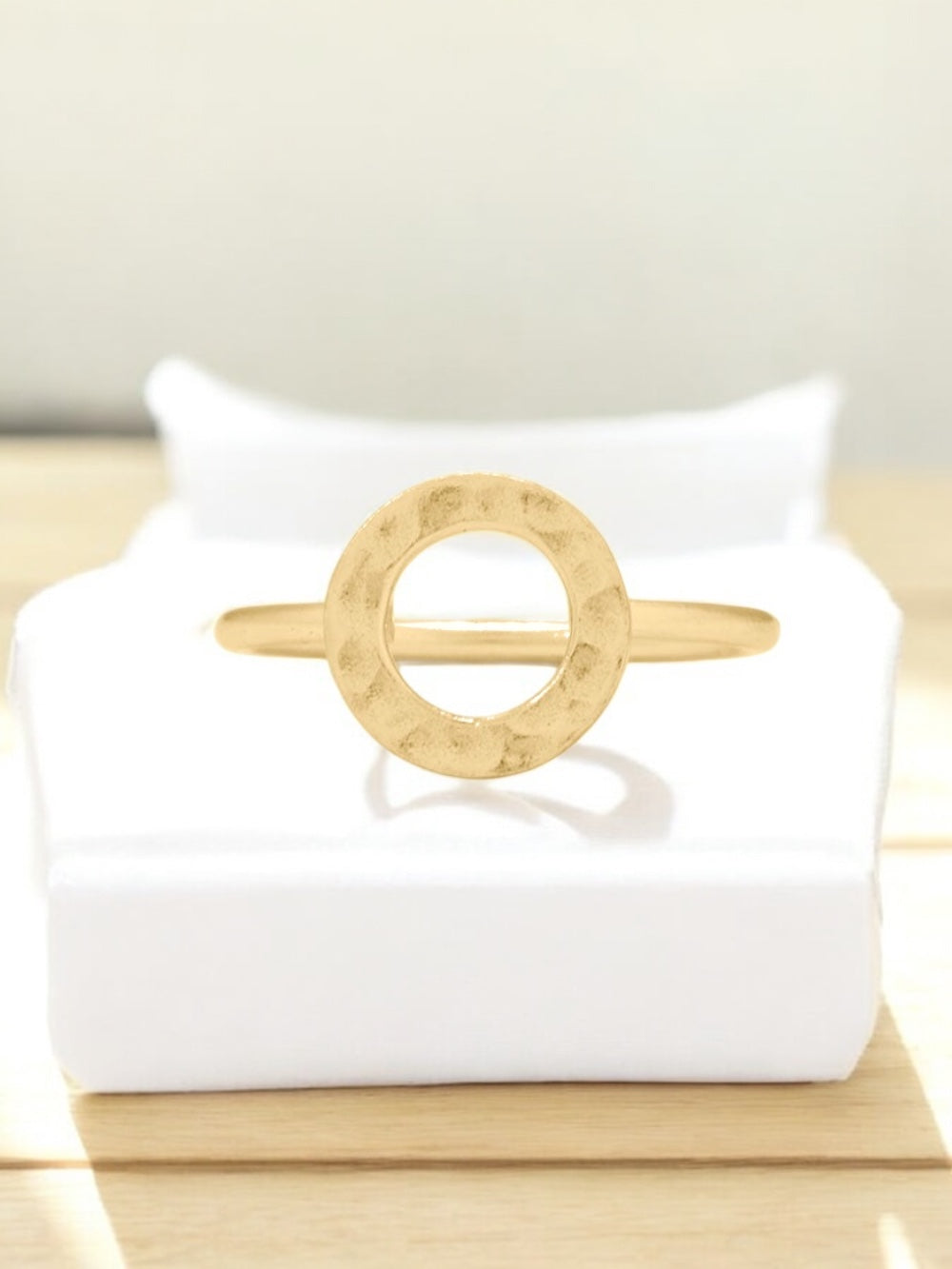 Textured Open Circle Yellow Gold Ring - Sparks and Gem
