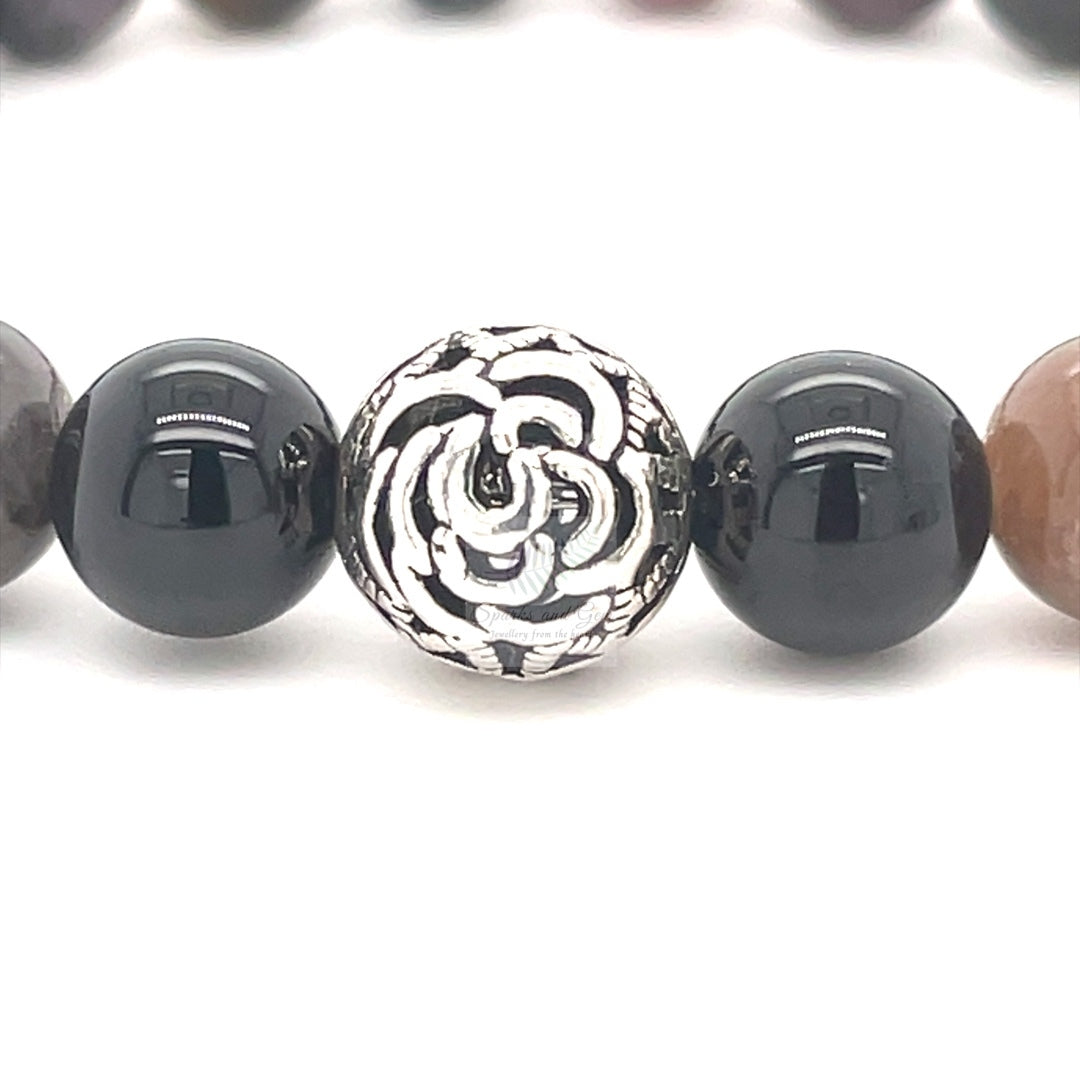 Multi Tourmaline Bracelet with Round Sterling Silver Filigree Charm - Sparks and Gem