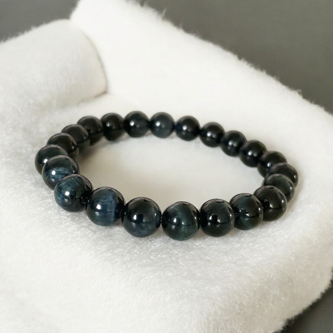 Blue Streak Tiger’s Eye Beaded 8mm Gemstone Stretch Bracelet - Sparks and Gem