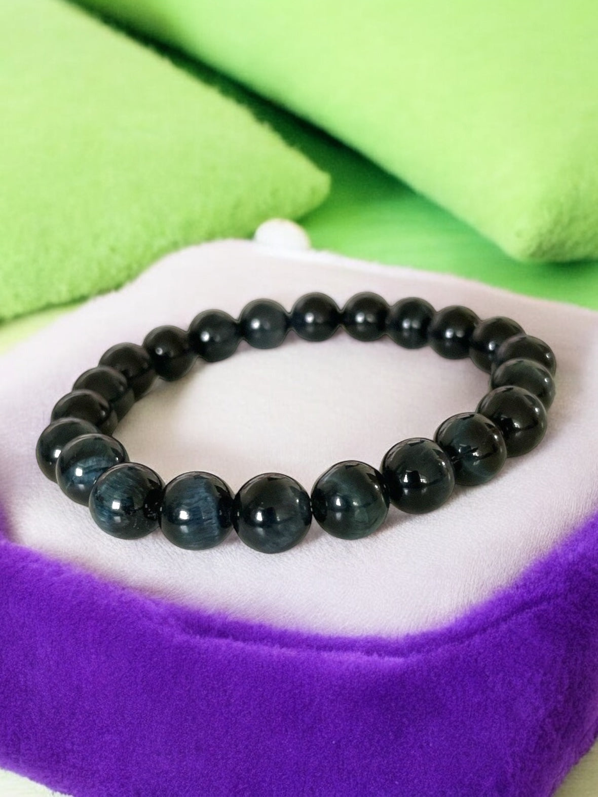 Blue Streak Tiger’s Eye Beaded 8mm Gemstone Stretch Bracelet - Sparks and Gem