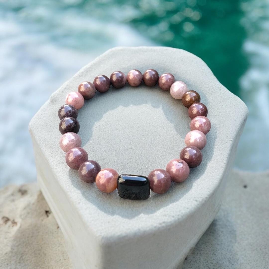 Purple Aventurine and Square Onyx Gemstone Stretch Bracelet - Sparks and Gem