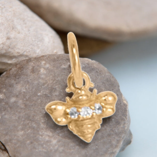 14 Karat Gold Tiny Bumble Bee Charm with Cubic Zirconia - Sparks and Gem