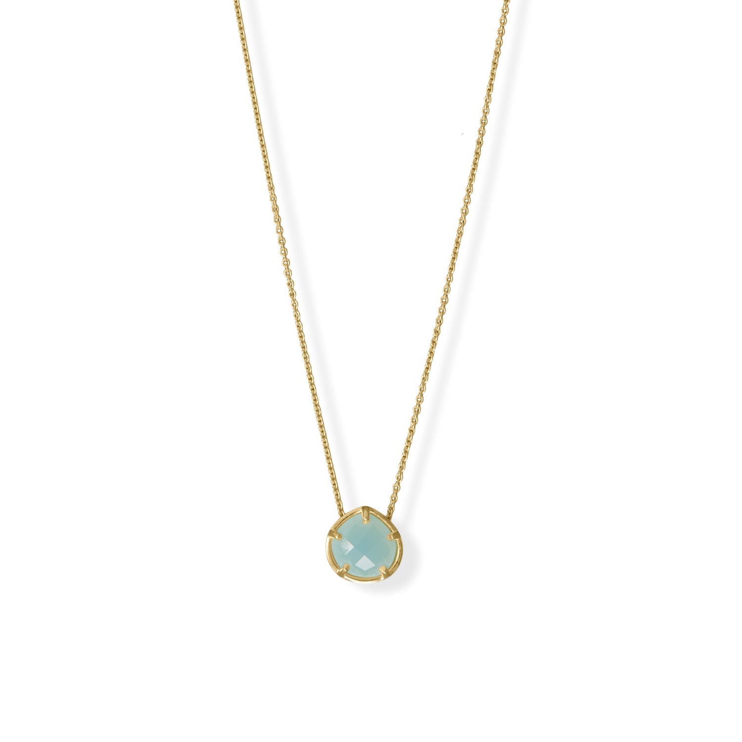 Aqua Pear Chalcedony with Adjustable 14 Karat Yellow Gold over Sterling Silver Necklace - Sparks and Gem