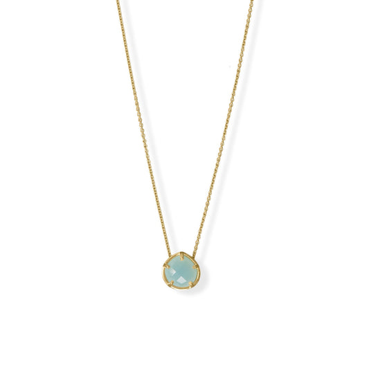 Aqua Pear Chalcedony with Adjustable 14 Karat Yellow Gold over Sterling Silver Necklace - Sparks and Gem