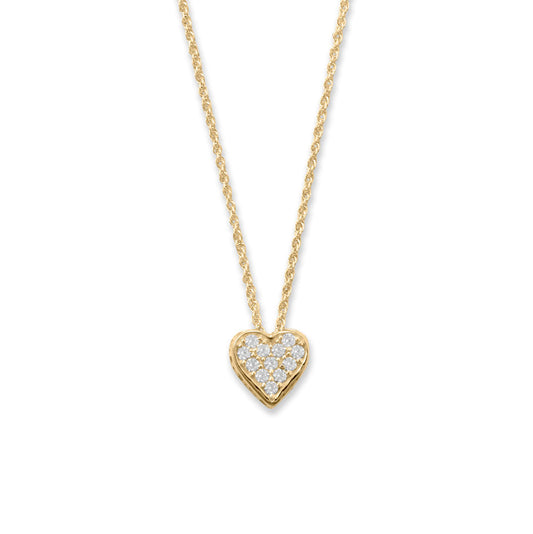 Adjustable Pave Cubic Zirconia Heart "MOM" Necklace in Yellow Gold