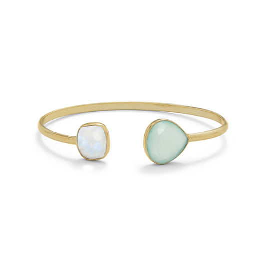 Vermeil Gold Split Cuff Rainbow Moonstone and Green Chalcedony Bracelet - Sparks and Gem