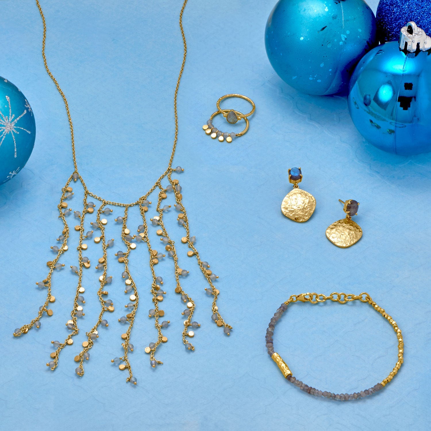 Labradorite and Textured Gold Drop Earrings - Sparks and Gem