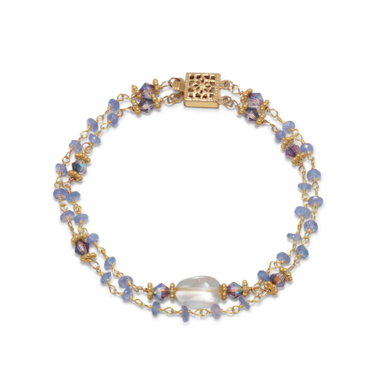 Double Strand Tanzanite and Citrine Yellow Gold Beaded Bracelet - Sparks and Gem