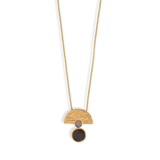 20" + 2" 24 Karat Gold Plated Obsidian Fan Design Necklace - Sparks and Gem