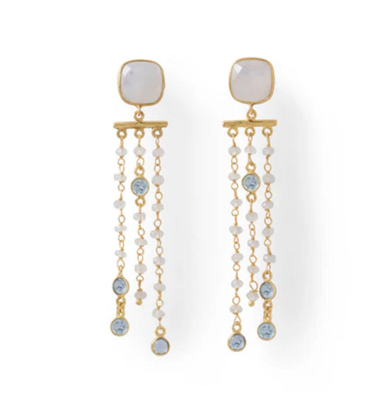 Rainbow Moonstone and Gold Vermeil Post Earrings - Sparks and Gem