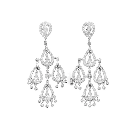 Sterling Silver and Cubic Zirconia Pear Chandelier Earrings - Sparks and Gem