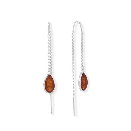 Pear Baltic Amber Threader Earrings in Sterling Silver - Sparks and Gem