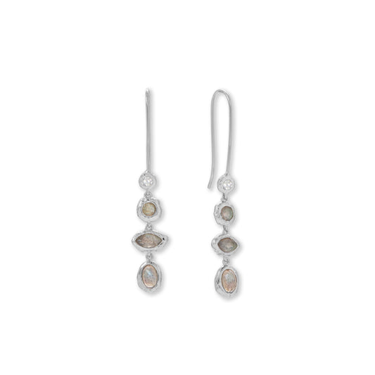 Hammered Sterling Silver, Cubic Zirconia and Labradorite Earrings - Sparks and Gem