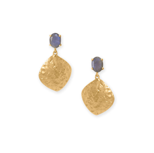 Labradorite and Textured Gold Drop Earrings - Sparks and Gem