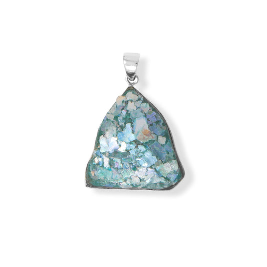Sterling Silver Freeform Roman Glass Shard Pendant - Sparks and Gem
